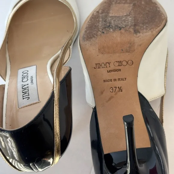 Jimmy Choo White and Gold Peep Toe Heels